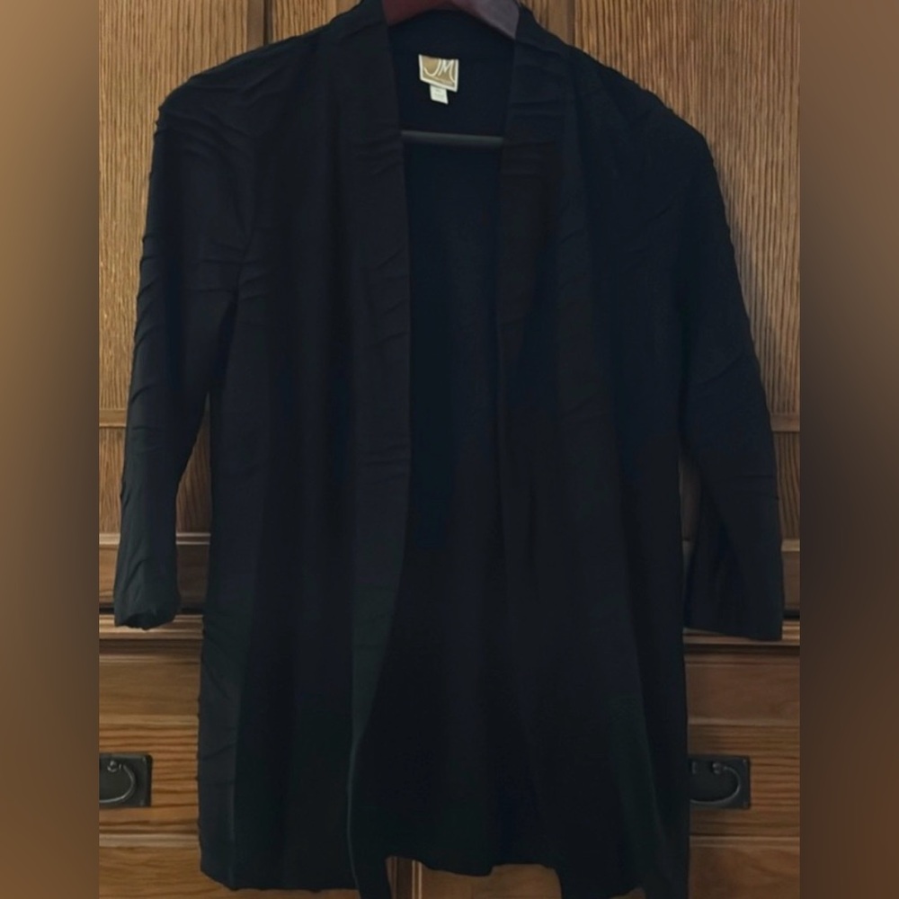 JM Collection Petite Textured Open Front Waterfall Cardigan 3/4 Sleeve Layer